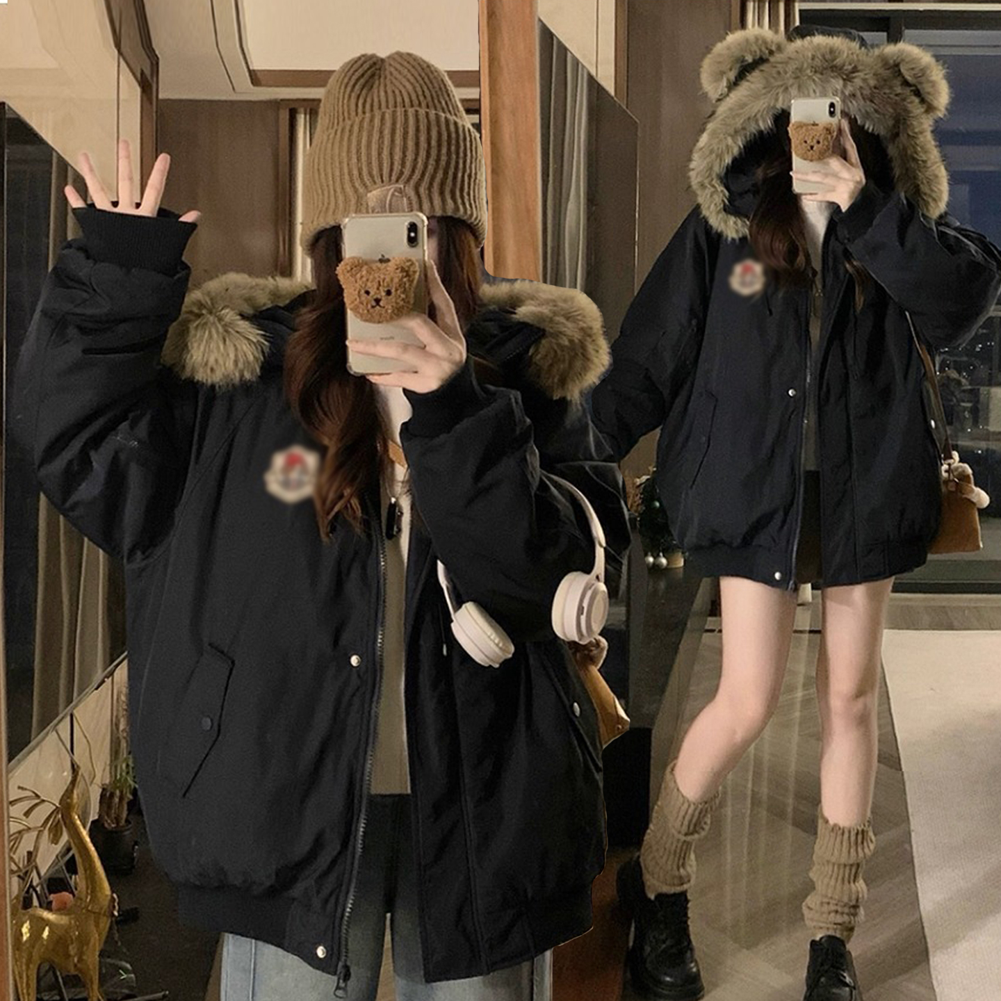 大码女装韩版休闲宽松夹棉外套女