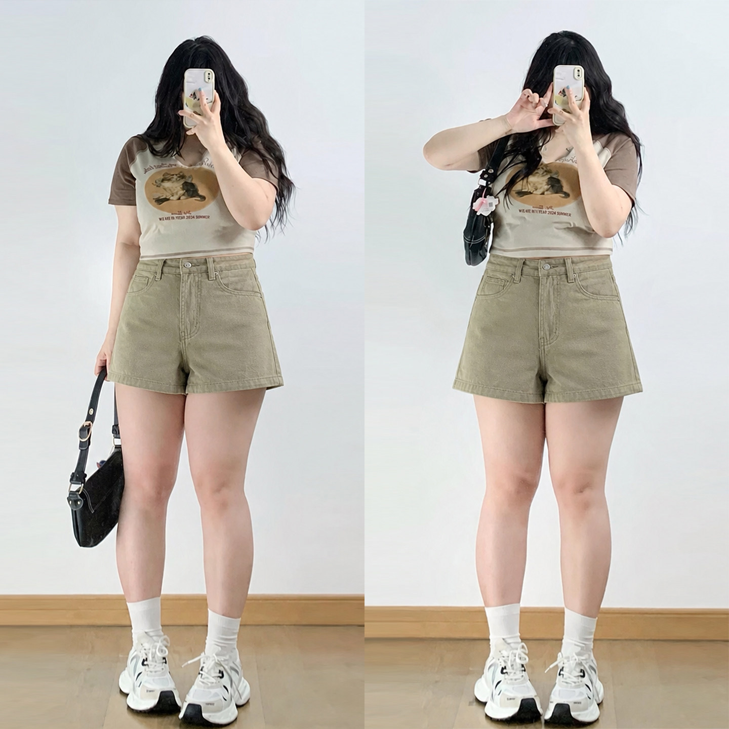 300斤大码胖mm美式复古卡其色牛仔短裤女辣妹风高腰显瘦a字热裤子