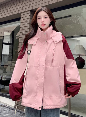 特大码美式ins连帽长袖工装外套