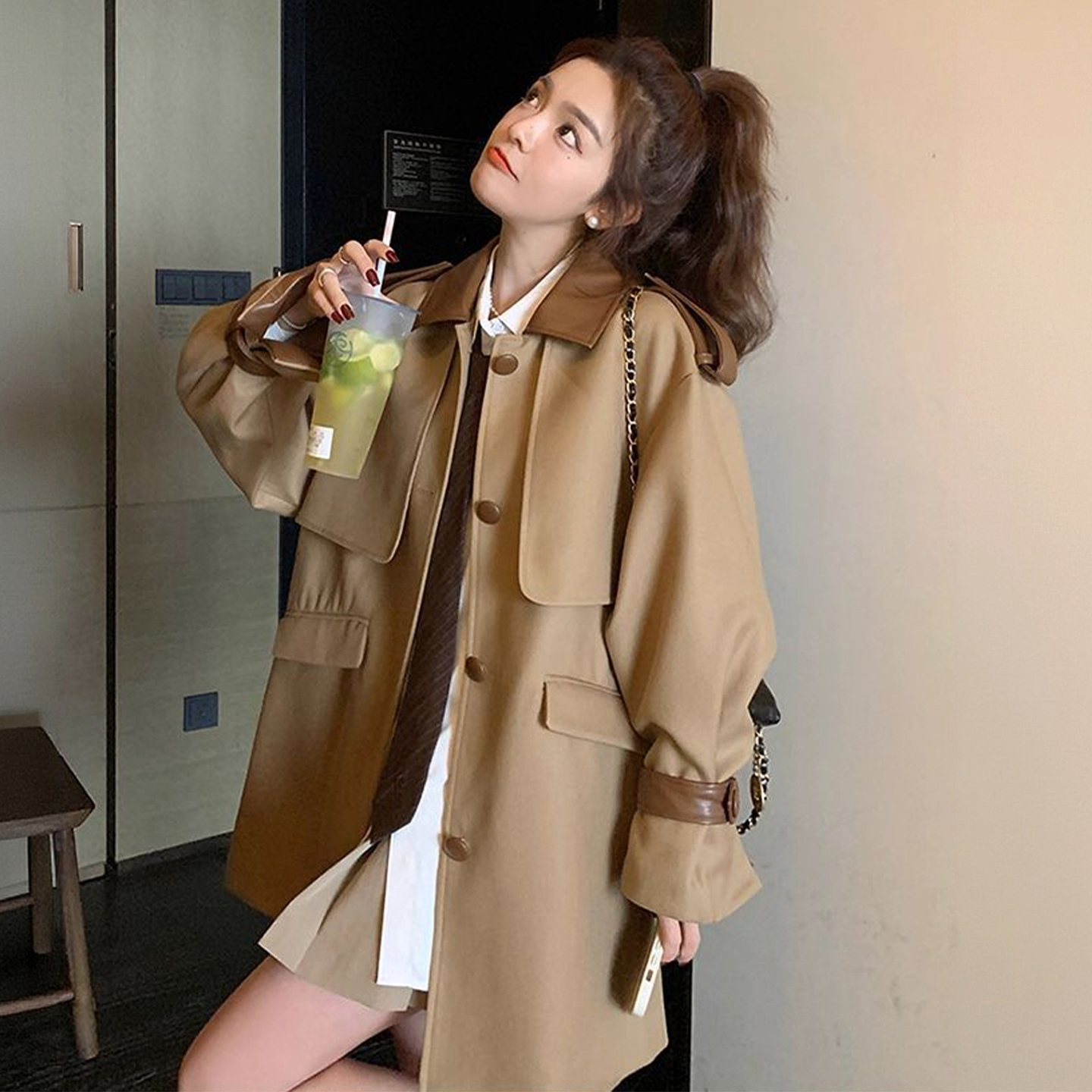 特大码胖mm宽松遮肉显瘦廓形大衣