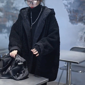 300斤特大码 胖mm假两件羊羔绒加厚棉服女宽松夹棉连帽棉衣外套女