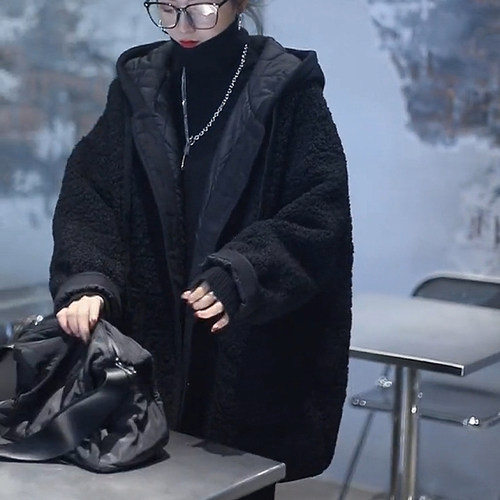 特大码胖mm假两件羊羔绒加厚棉服