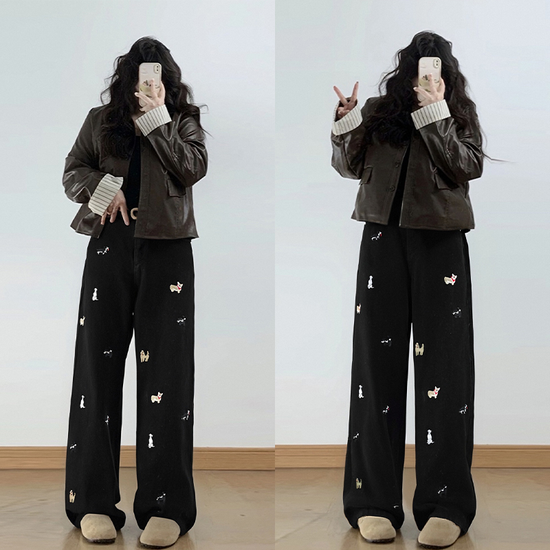 特大码女装复古高级感牛仔裤女裤