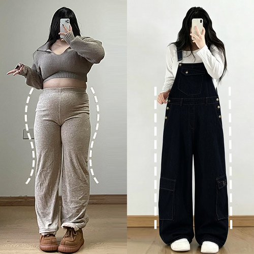 大码女装慵懒风时尚百搭背带裤女