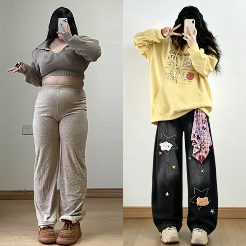 特大码胖mm宽松显瘦休闲牛仔裤女