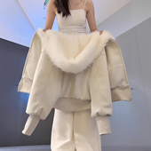 300斤大码 女装 加厚保暖连帽棉服女米白色宽松慵懒风简约百搭外套