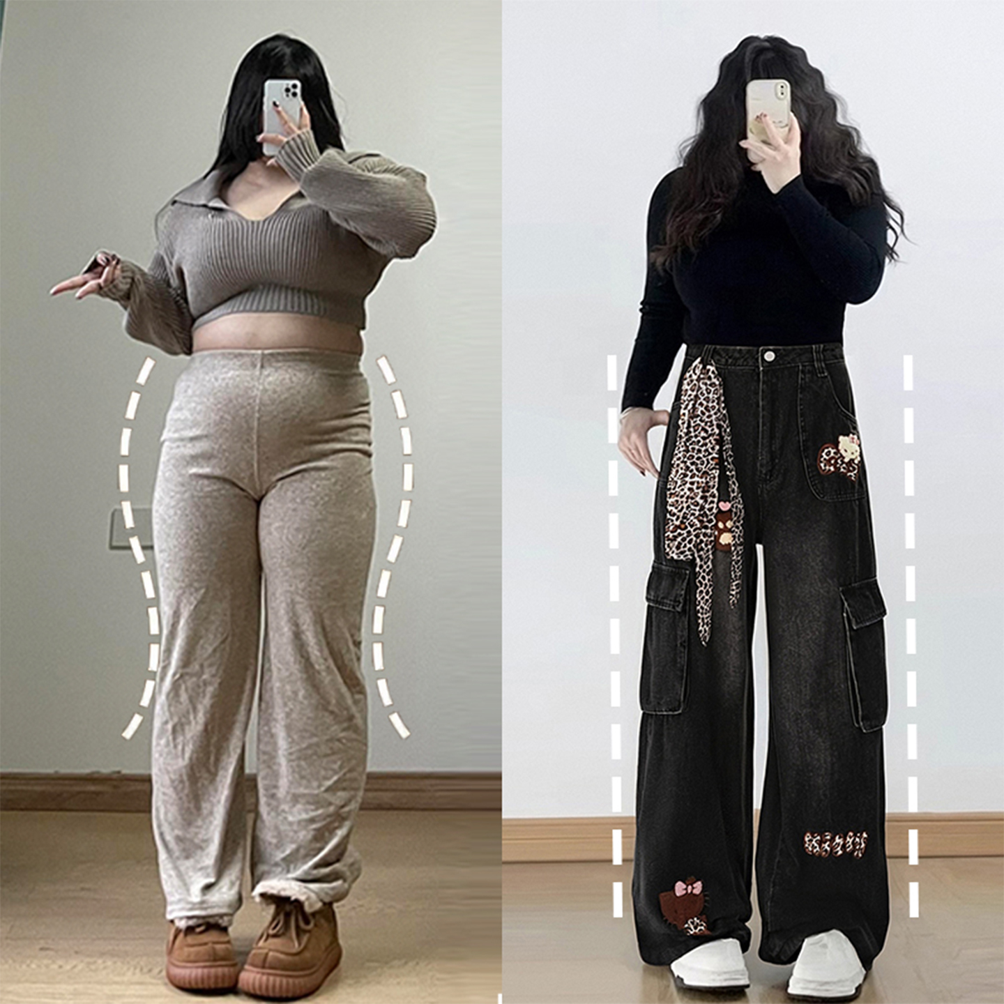大码女装美式复古kt猫刺绣长裤子