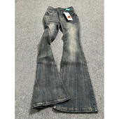 女大码 女装 弹力裤 胖mm黑灰色微喇牛仔裤 子宽松显瘦高级感阔腿长裤