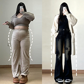 女装 微喇裤 美式 女高街辣妹风多口袋工装 子 穿搭弹力牛仔裤 胖mm大码