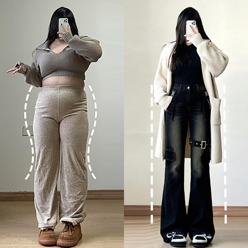 大码胖mm慵懒风休闲百搭喇叭裤女