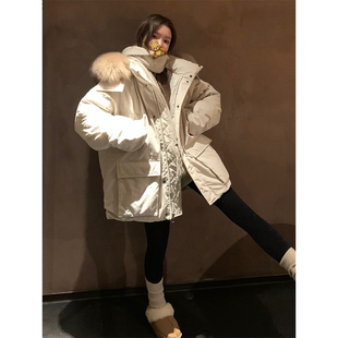 时尚 300斤大码 大毛领派克棉服女胖mm韩版 工装 洋气连帽外套女 女装