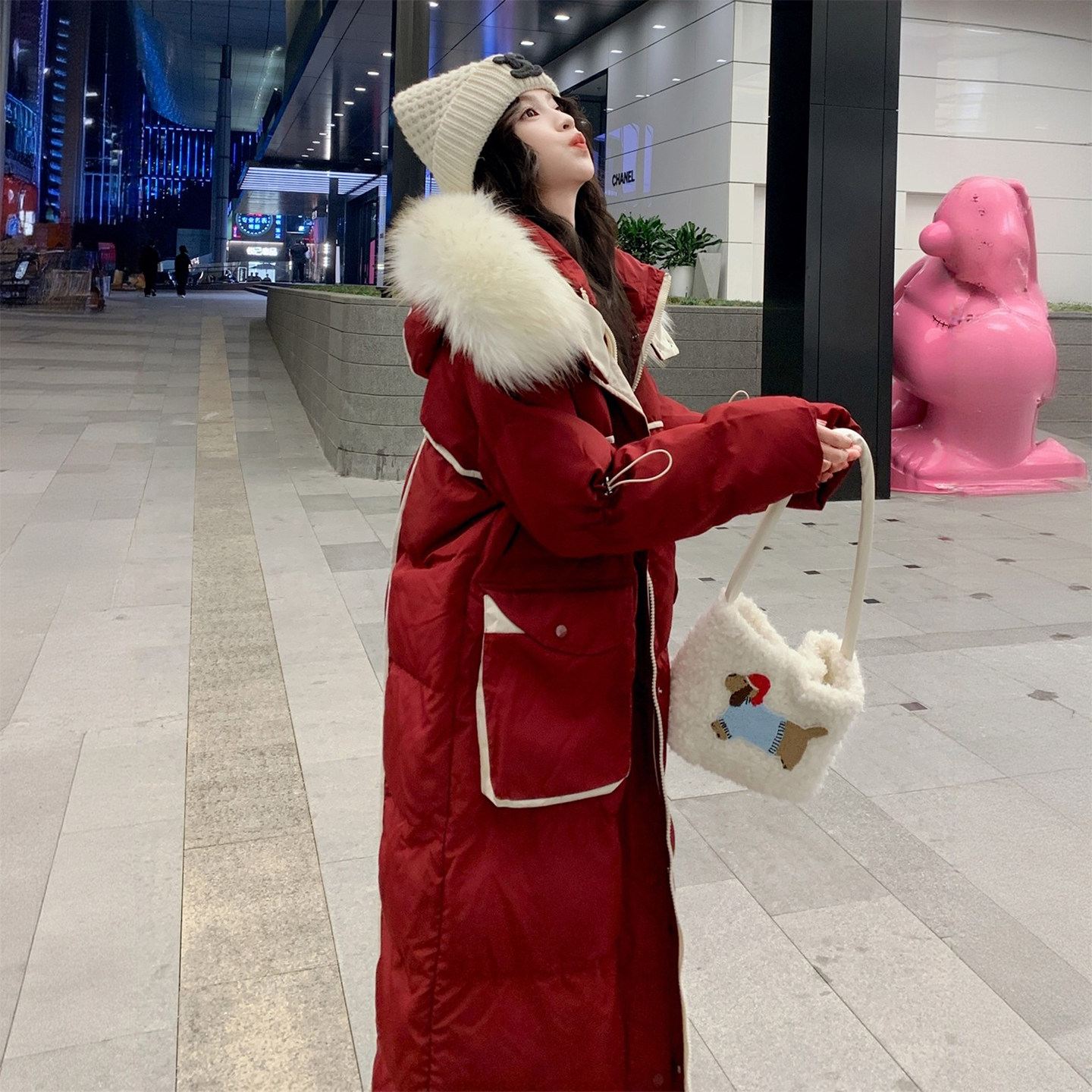 大码女装红色过膝长款保暖羽绒棉服女胖mm气质减龄毛领连帽厚外套,女装/女士精品,大码棉服,淘宝优惠券,粉丝福利购,淘宝优惠卷