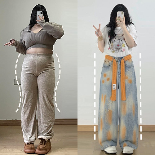 大码胖mm巨好看穿搭显瘦直筒裤女