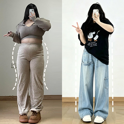 胖mm大码梨型不贴腿显瘦阔腿裤女