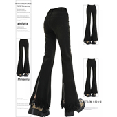 大码 子 辣妹风流苏拉链设计感马蹄裤 胖mm黑色弹力微喇牛仔裤 女美式