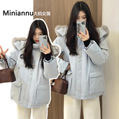 美式 特大码 女装 大毛领连帽羽绒棉服女胖mm加厚保暖显瘦派克服外套