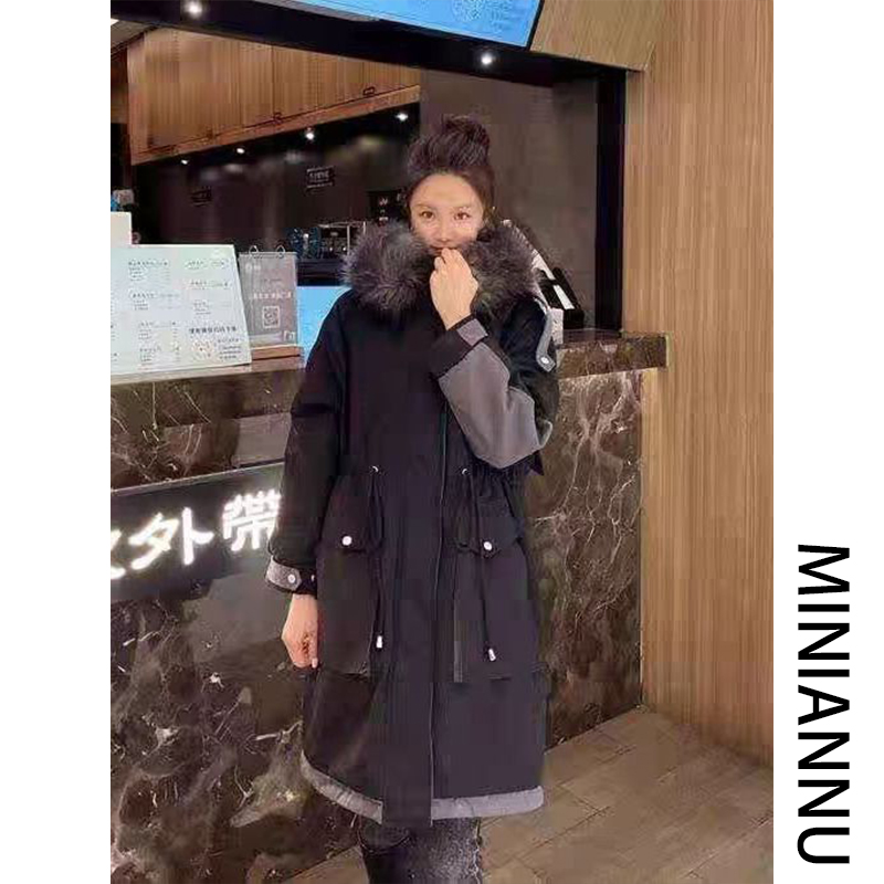 大码女装加厚保暖长款过膝派克服