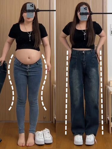 300斤特大码美式复古高腰牛仔裤