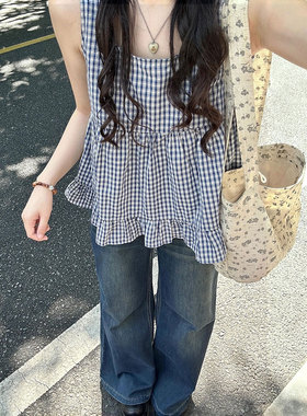 胖mm大码女装蓝色甜美风娃娃衫背心女夏季2026新款法式绝美小吊带