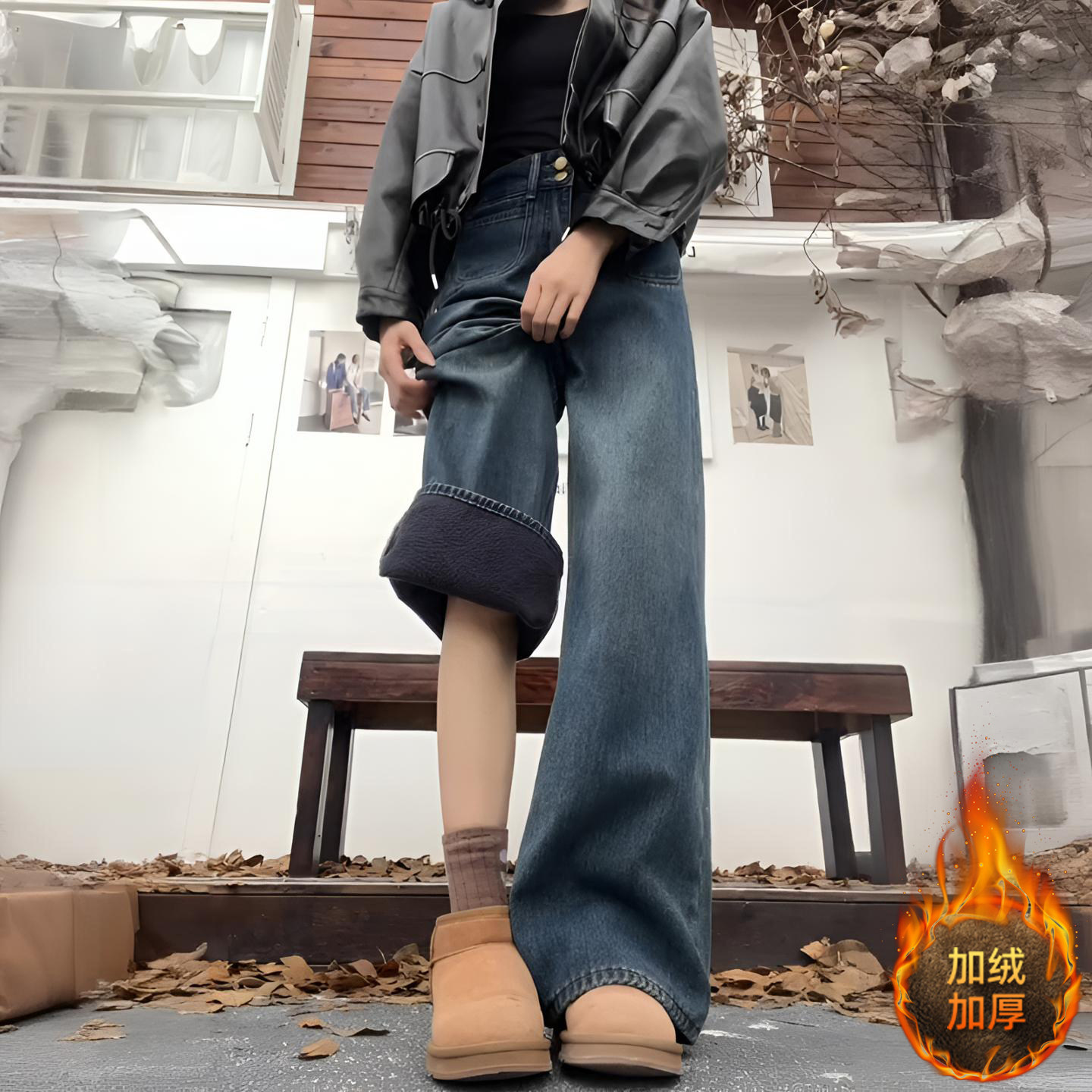 300斤胖mm大码蓝色加绒牛仔裤女高街显瘦小个子弹力加厚阔腿裤子,女装/女士精品,大码裤装,淘宝优惠券,粉丝福利购,淘宝优惠卷