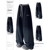 女装 辣妹风遮肉显瘦阔腿裤 胖mm黑色个性 女美式 子 渐变运动卫裤 大码