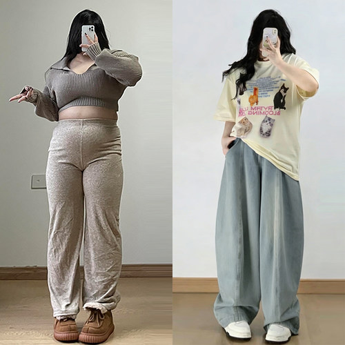 梨型身材宽松遮肉大码胖mm裤子女