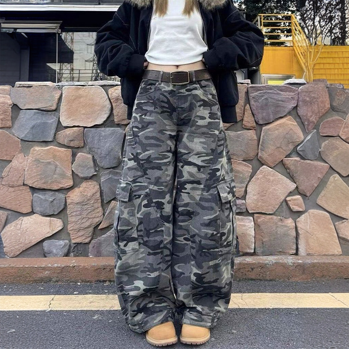 特大码胖mm美式vibe风阔腿牛仔裤