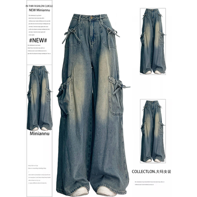 特大码美式辣妹风工装直筒裤子女