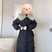 复古黑色翻领棉服女胖mm中长款 300斤特大码 美式 加厚保暖毛领外套