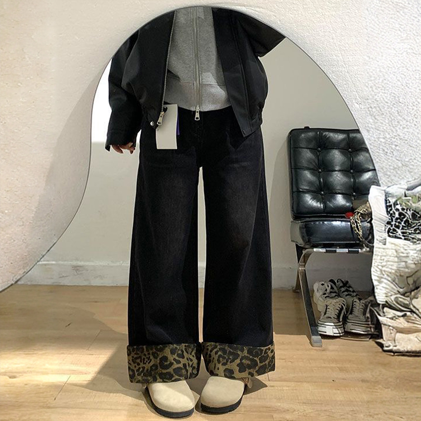 特大码女装高街甜酷风豹纹牛仔裤女胖mm黑色裤子学生显瘦阔腿裤子,女装/女士精品,大码裤装,淘宝优惠券,粉丝福利购,淘宝优惠卷