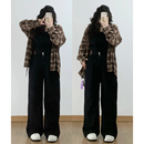 女装 子宽松显瘦百搭加绒女裤 胖mm黑色直筒牛仔裤 裤 女秋冬新款 大码