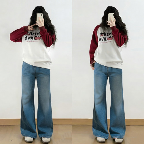 胖mm大码女装蓝色高腰显瘦裤子女