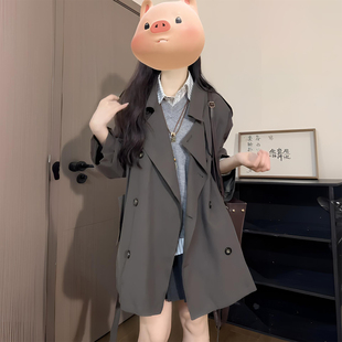 大码女装胖mm灰咖色小众设计感风衣外套女英伦风遮肉显瘦休闲大衣