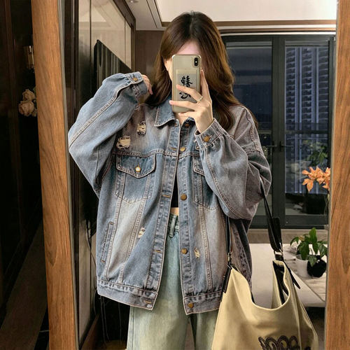 胖mm大码甜酷风设计感牛仔外套女