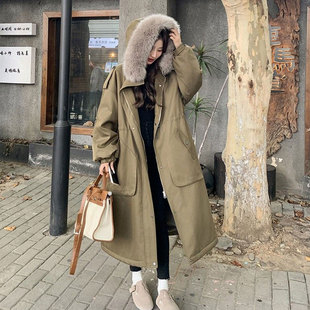 显瘦长款 设计感连帽毛绒外套女胖mm韩版 加厚保暖棉服潮 女装 特大码