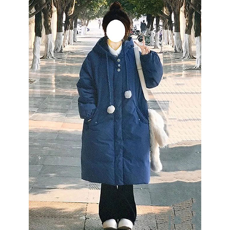 大码女装学院风韩系蓝色连帽羽绒棉服女胖mm长款过膝加厚保暖外套,女装/女士精品,大码棉服,淘宝优惠券,粉丝福利购,淘宝优惠卷