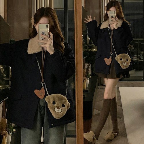 特大码女装美式工装风休闲棉袄女