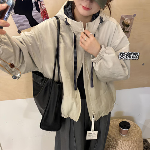 大码女装胖mm小众高级感撞色棉衣