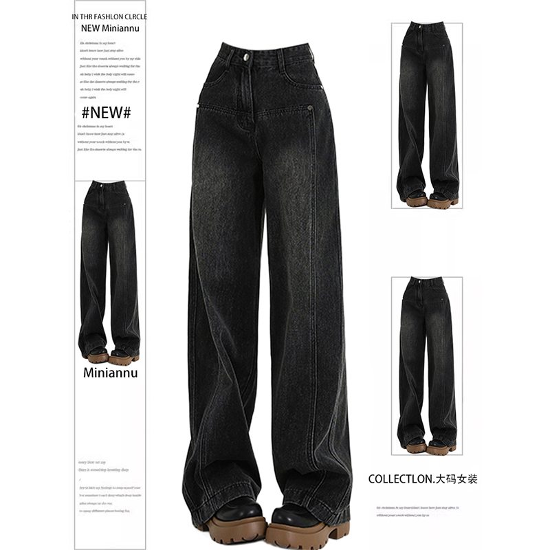 300斤大码女装复古宽松牛仔裤女