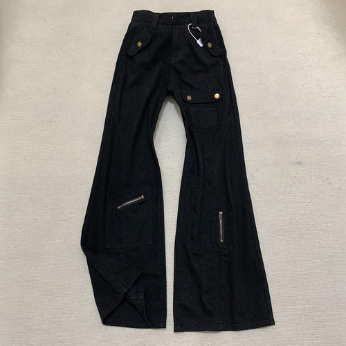 大码女装多口袋小众百搭喇叭裤子