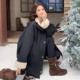 黑色加绒加厚派克服上衣女冬季 胖mm大码 女装 简约高级感羊羔毛外套
