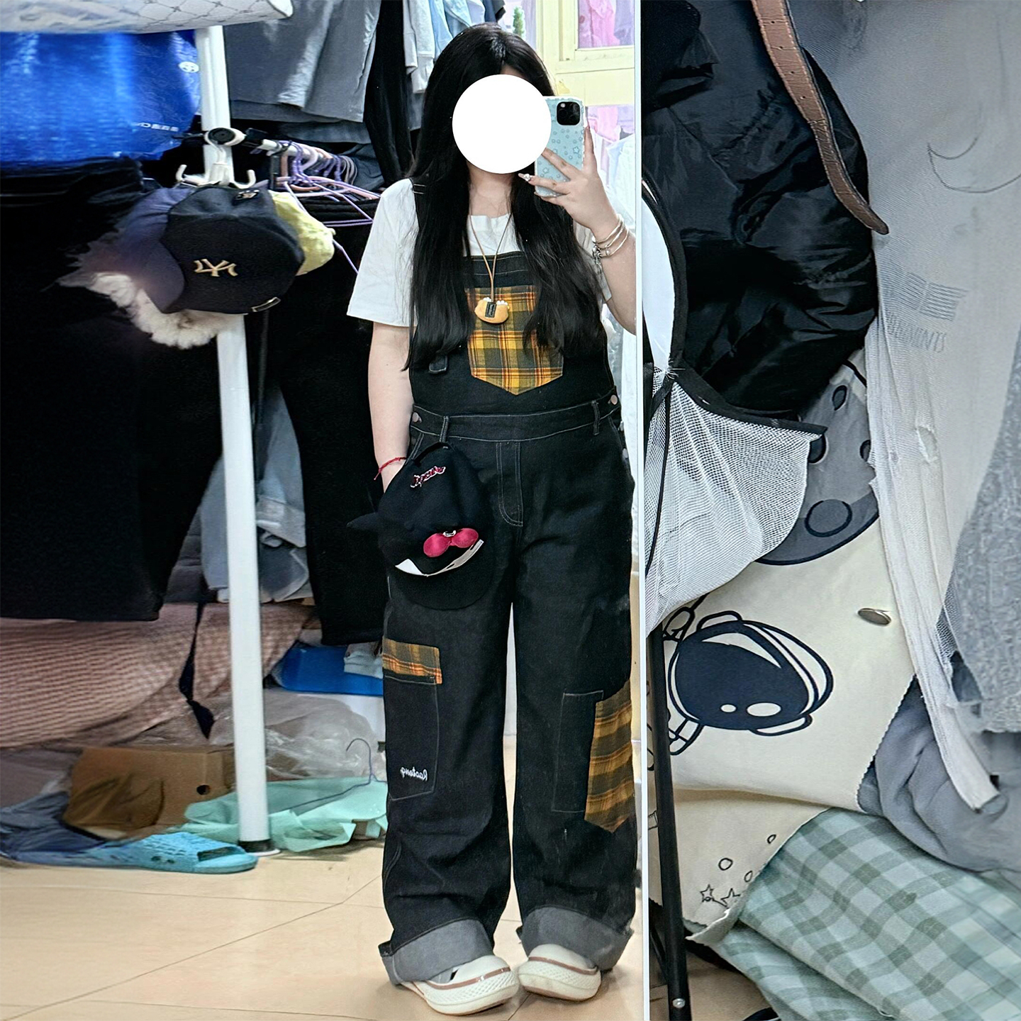 300斤大码女装胖mm黑色牛仔背带裤女美式慵懒松弛感工装连体长裤