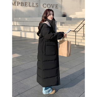 女装 新款 胖mm韩版 过膝棉服大衣女冬季 保暖加厚黑色外套 长款 特大码