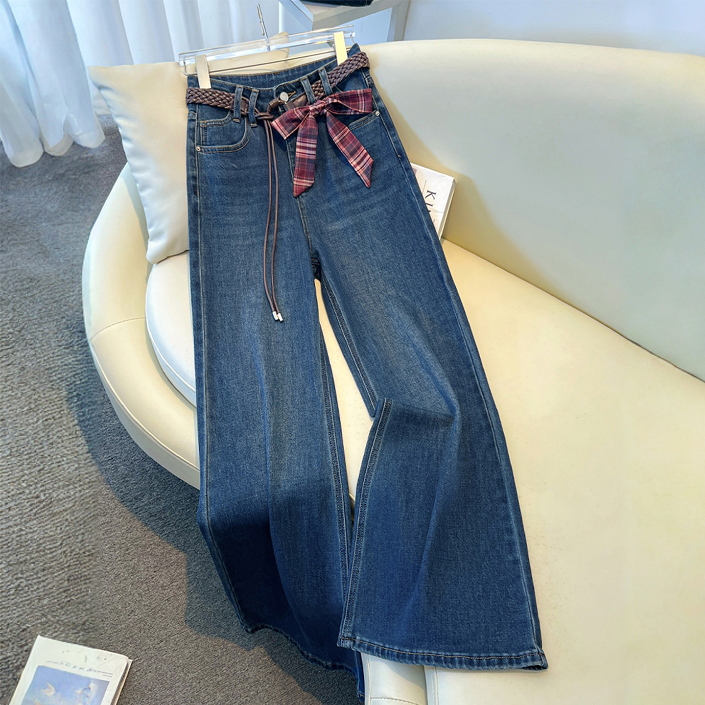 大码女装高腰显瘦水洗学生长裤女