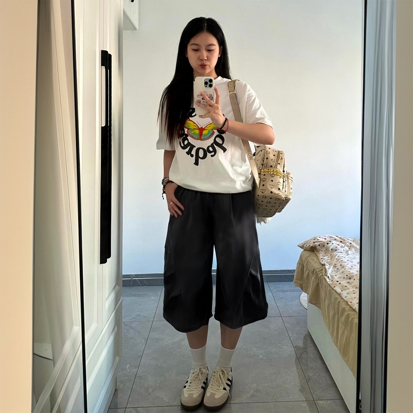 特大码女装黑色显瘦遮肉七分裤女