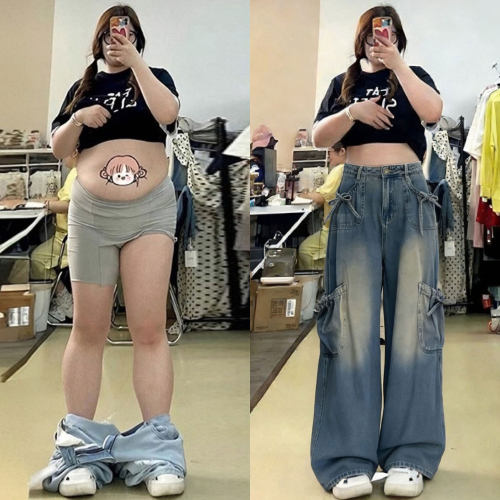 大码胖mm巨好看穿搭遮肉阔腿裤女