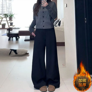 女高腰显加绒加厚瘦休闲裤 300斤大码 裤 胖mm黑色弯刀阔腿西装 女装
