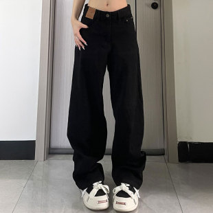 子女 阔腿宽松2026超火巨好看裤 300斤大码 胖mm黑色休闲百搭牛仔裤