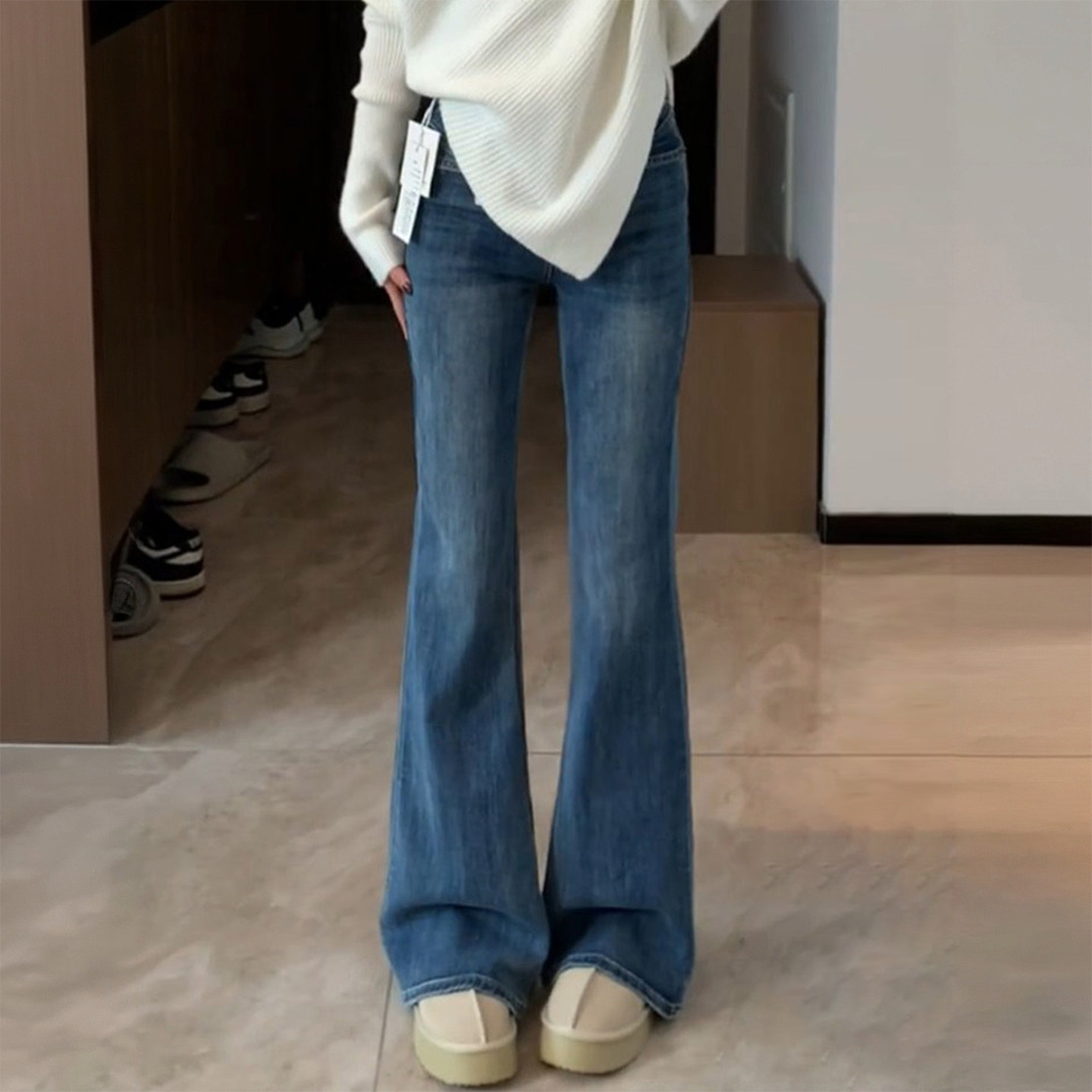 大码女装胖mm美式高街微喇牛仔裤女蓝色弹力修身显瘦学生马蹄裤子,女装/女士精品,大码裤装,淘宝优惠券,粉丝福利购,淘宝优惠卷