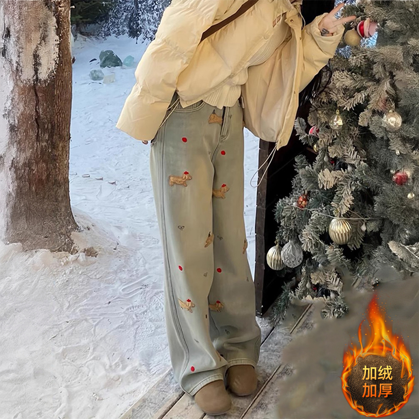 大码胖mm韩版宽松百搭牛仔裤女裤